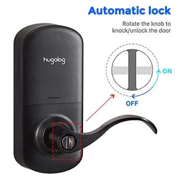 Hugolog Keyless Entry Door Lock - Auto-Locking, Anti-Peep Code, Vacation Mode, 20 User Codes, Suitable for Front, Back and Side Doors