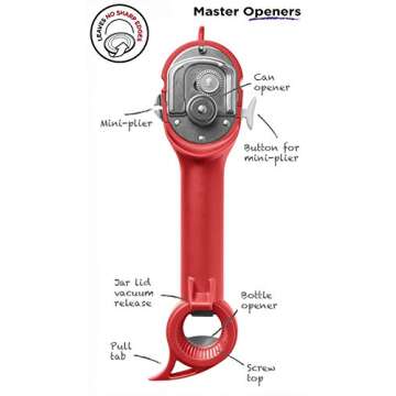 Kuhn Rikon Auto Safety Master Opener for Cans, Bottles and Jars, 9 x 2.75 inches, Black