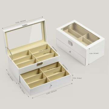 AUTOARK Leather 12 Piece Eyeglasses Storage and Sunglass Glasses Display Drawer Lockable Case Organizer,White,AW-053