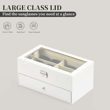 AUTOARK Leather 12 Piece Eyeglasses Storage and Sunglass Glasses Display Drawer Lockable Case Organizer,White,AW-053