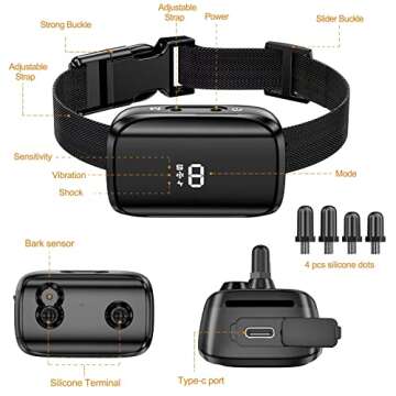 Bestdoggo Bark Collar for Dogs Anti Barking Collar Rechargeable Collar Auto Bark-Stop Controller Beep Sound Vibration and Shock Modes with Water Resistance and Adjustable Sensitivity and Length