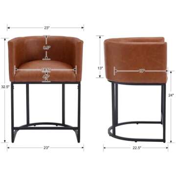 RIVOVA PU Leather Bar Stools Set of 2, Modern Upholstered Counter Height Bar stools 24" Leather Bars...