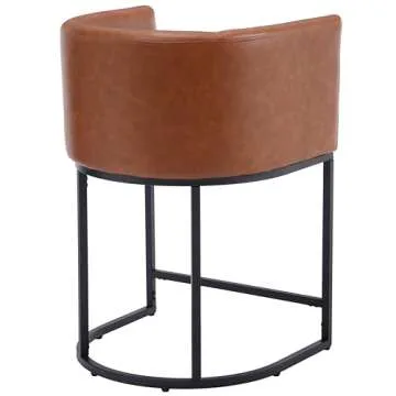 RIVOVA PU Leather Bar Stools Set of 2, Modern Upholstered Counter Height Bar stools 24" Leather Barstools Barrel Kitchen Counter Island Stools with Black Metal Base, Brown