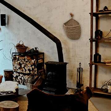 Jute Onion Basket Hanging for Pantry with Wooden hook, Potato Garlic Onion Pantry Storage Baskets, Potato Holder Hanging Wall Vegetable Baskets for Succulent Wall Decor (Large)