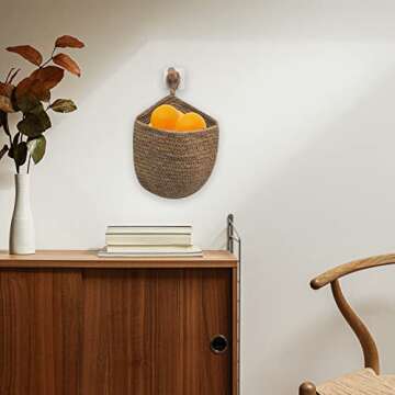 Jute Onion Basket Hanging for Pantry with Wooden hook, Potato Garlic Onion Pantry Storage Baskets, Potato Holder Hanging Wall Vegetable Baskets for Succulent Wall Decor (Large)