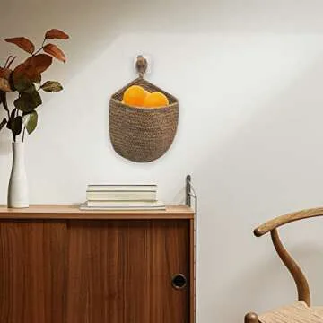 Jute Onion Basket Hanging for Pantry with Wooden hook, Potato Garlic Onion Pantry Storage Baskets, Potato Holder Hanging Wall Vegetable Baskets for Succulent Wall Decor (Large)