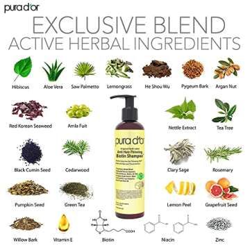 PURA D'OR Anti-Thinning Biotin Shampoo and Conditioner Natural Earthy Scent, CLINICALLY TESTED Effective Results, DHT Blocker Thickening Products For Women & Men, Original Gold Label Set, 8oz x2