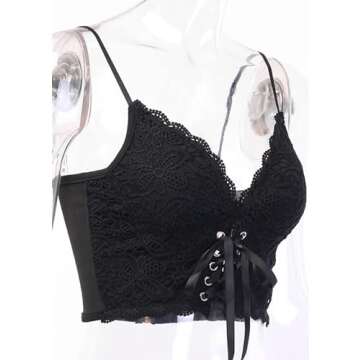 Goth Dark Mall Gothic Aesthetic Women Black Camis Lace Sexy Alternative Clothes Emo Crop Tops See Through Spaghetti Strap Summer