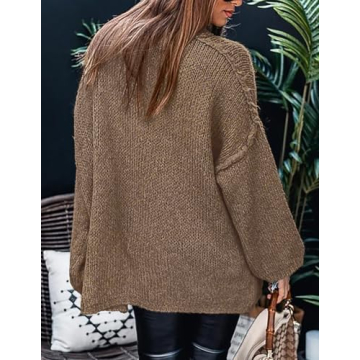 PRETTYGARDEN Women's Winter Turtleneck Oversized Sweaters Long Sleeve Chunky Knit Slouchy Pullover Sweater Tops (Light Brown,X-Large)