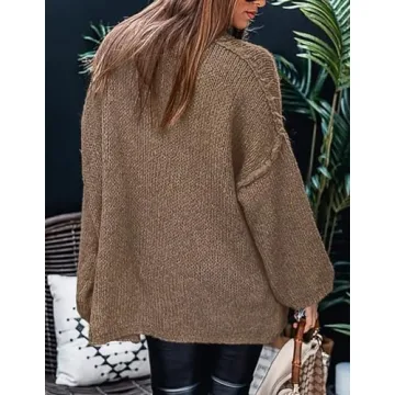 PRETTYGARDEN Women's Winter Turtleneck Oversized Sweaters Long Sleeve Chunky Knit Slouchy Pullover Sweater Tops (Light Brown,X-Large)