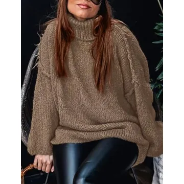 PRETTYGARDEN Women's Winter Turtleneck Oversized Sweaters Long Sleeve Chunky Knit Slouchy Pullover Sweater Tops (Light Brown,X-Large)