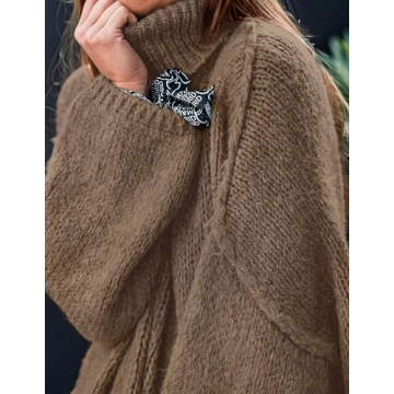PRETTYGARDEN Women's Winter Turtleneck Oversized Sweaters Long Sleeve Chunky Knit Slouchy Pullover Sweater Tops (Light Brown,X-Large)