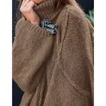 PRETTYGARDEN Women's Winter Turtleneck Oversized Sweaters Long Sleeve Chunky Knit Slouchy Pullover Sweater Tops (Light Brown,X-Large)
