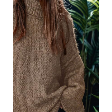 PRETTYGARDEN Women's Winter Turtleneck Oversized Sweaters Long Sleeve Chunky Knit Slouchy Pullover Sweater Tops (Light Brown,X-Large)