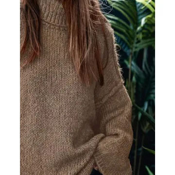 PRETTYGARDEN Women's Winter Turtleneck Oversized Sweaters Long Sleeve Chunky Knit Slouchy Pullover Sweater Tops (Light Brown,X-Large)