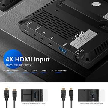 Neewer F100 7 Inch Camera Field Monitor HD Video Assist Slim IPS 1280x800 HDMI Input 1080p with 2600mAh Li-ion Battery/USB Charger for DSLR Cameras, Handheld Stabilizer, Film Video Making Rig