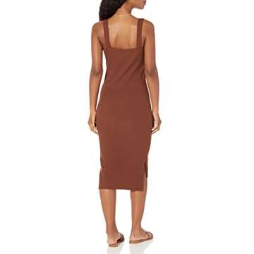 The Drop Women's Amelia Square Neck Strappy Bodycon Midi Tank Dress, Chocolate Fondant, M