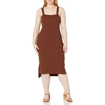 The Drop Women's Amelia Square Neck Strappy Bodycon Midi Tank Dress, Chocolate Fondant, M