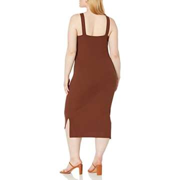 The Drop Women's Amelia Square Neck Strappy Bodycon Midi Tank Dress, Chocolate Fondant, M