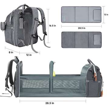 DERSTUEWE Diaper Bag Backpack for Moms & Dads – Large-Capacity Baby Bag with Changing Station, Insulated Pockets, USB Charging, Waterproof & Stylish, Travel-Friendly， (Heather Grey)