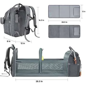 DERSTUEWE Diaper Bag Backpack for Moms & Dads – Large-Capacity Baby Bag with Changing Station, Insulated Pockets, USB Charging, Waterproof & Stylish, Travel-Friendly， (Heather Grey)