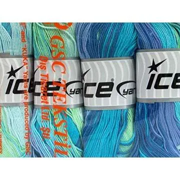 4 Skeins Mercerized Cotton Yarn in Blue Shades