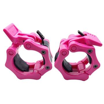 KILITOYO Olympic Barbell Clamps 2 Inch : Quick Lock And Release 2" Barbell Bar - Non Slip And Durable Barbell Clips - Weight Clamps for Weight Bar - Weight Clips for Weightlifting Bar (Pink)