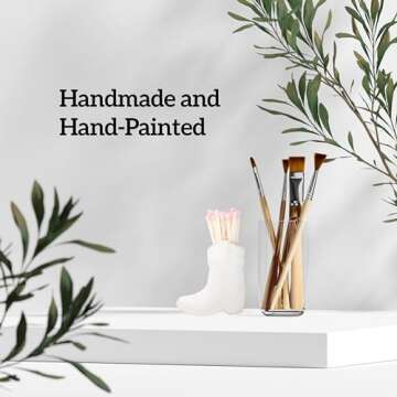 Cowboy Boot Match Holder w/Striker - 2 Pack Pink + White - Handmade Ceramic - Trendy Cowgirl Farmhou...