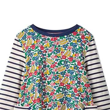 HILEELANG Toddler Girl Girl Floral Dress Stripe Long Sleeve Spring Winter Christmas Cotton Easter Dress with Pocket 4T