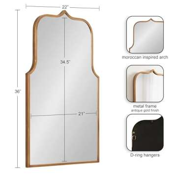 Kate and Laurel Gezella Glam Scalloped Arched Wall Mirror, 22 x 36, Antique Gold, Stunning Glamorous Decorative Tall Arch Mirror with Soft Scallops and Slim Moroccan Frame