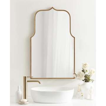 Kate and Laurel Gezella Glam Scalloped Arched Wall Mirror, 22 x 36, Antique Gold, Stunning Glamorous Decorative Tall Arch Mirror with Soft Scallops and Slim Moroccan Frame