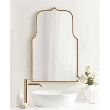 Kate and Laurel Gezella Glam Scalloped Arched Wall Mirror, 22 x 36, Antique Gold, Stunning Glamorous Decorative Tall Arch Mirror with Soft Scallops and Slim Moroccan Frame
