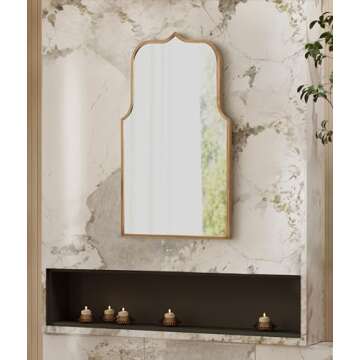 Kate and Laurel Gezella Glam Scalloped Arched Wall Mirror, 22 x 36, Antique Gold, Stunning Glamorous Decorative Tall Arch Mirror with Soft Scallops and Slim Moroccan Frame