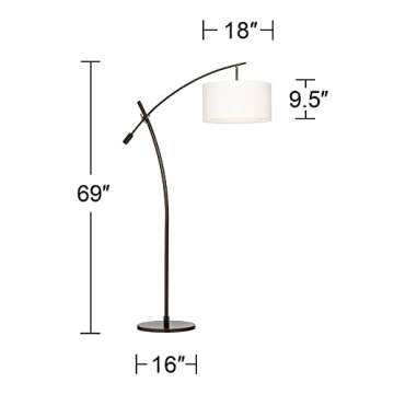 Possini Euro Design Raymond Modern Arched Floor Lamp Standing 69" Tall Bronze Brown Metal Slim Profile Off-White Linen Drum Shade Adjustable Boom Arm for Living Room Reading House Family Bedroom