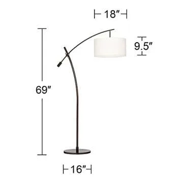 Possini Euro Design Raymond Modern Arched Floor Lamp Standing 69" Tall Bronze Brown Metal Slim Profile Off-White Linen Drum Shade Adjustable Boom Arm for Living Room Reading House Family Bedroom