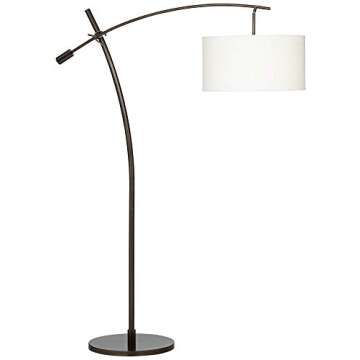 Possini Euro Design Raymond Modern Arched Floor Lamp Standing 69" Tall Bronze Brown Metal Slim Profile Off-White Linen Drum Shade Adjustable Boom Arm for Living Room Reading House Family Bedroom