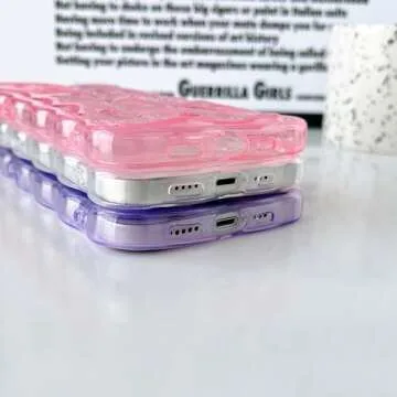 FABSPARK Case for iPhone 13 Pro Max,Cute 3D Transparent Meteorite Bubble Water Ripple Pattern Curly Wavy Frame Case,Soft TPU Shockproof for iPhone 13 Pro Max 6.7 Inch,Clear Pink