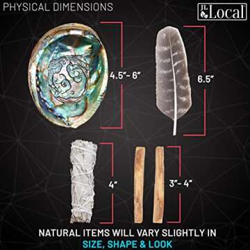 Smudge Kit - White Sage, Palo Santo, Abalone Shell, Smudging Feather, for Healing, Purifying, Meditating & Incense (Essentials)