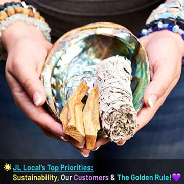 Smudge Kit - White Sage, Palo Santo, Abalone Shell, Smudging Feather, for Healing, Purifying, Meditating & Incense (Essentials)