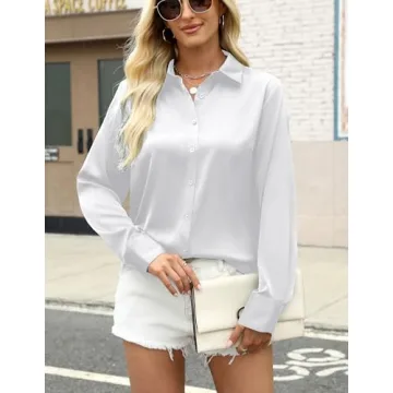 Elegant Zeagoo Satin Button Down Shirts for Women