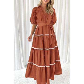 PRETTYGARDEN Women's Summer Button Down Maxi Dress
