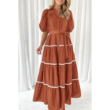 PRETTYGARDEN Women's Summer Button Down Maxi Dress