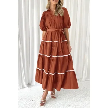 PRETTYGARDEN Women's Summer Button Down Maxi Dress