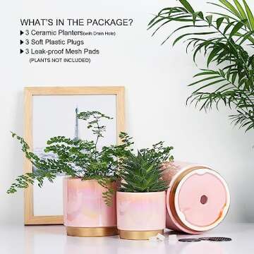 Gepege Pink Ceramic Indoor Plant Pots Set with Drainage