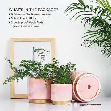 Gepege Pink Ceramic Indoor Plant Pots Set with Drainage