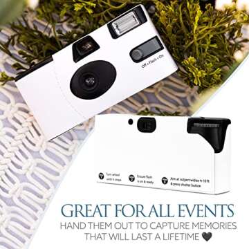H&H Photo Supply White Disposable Cameras for Wedding (12 Pack) – Deluxe Disposable Camera Bulk Set Perfect for Weddings! – Includes Carrying Tote & Development Discount – USA-Made Film, 27 Photos
