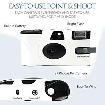 H&H Photo Supply White Disposable Cameras for Wedding (12 Pack) – Deluxe Disposable Camera Bulk Set Perfect for Weddings! – Includes Carrying Tote & Development Discount – USA-Made Film, 27 Photos