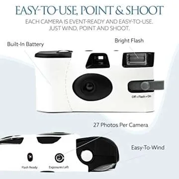 H&H Photo Supply White Disposable Cameras for Wedding (12 Pack) – Deluxe Disposable Camera Bulk Set Perfect for Weddings! – Includes Carrying Tote & Development Discount – USA-Made Film, 27 Photos