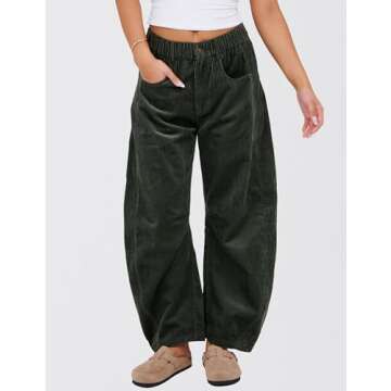 SeekMe Women's Corduroy Mid-Rise Wide Leg Pants