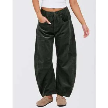 SeekMe Women's Corduroy Mid-Rise Wide Leg Pants